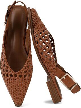 Women's Dark Brown Closed Pointed Toe Slip On Style Office Wear Flat Mules Shoes